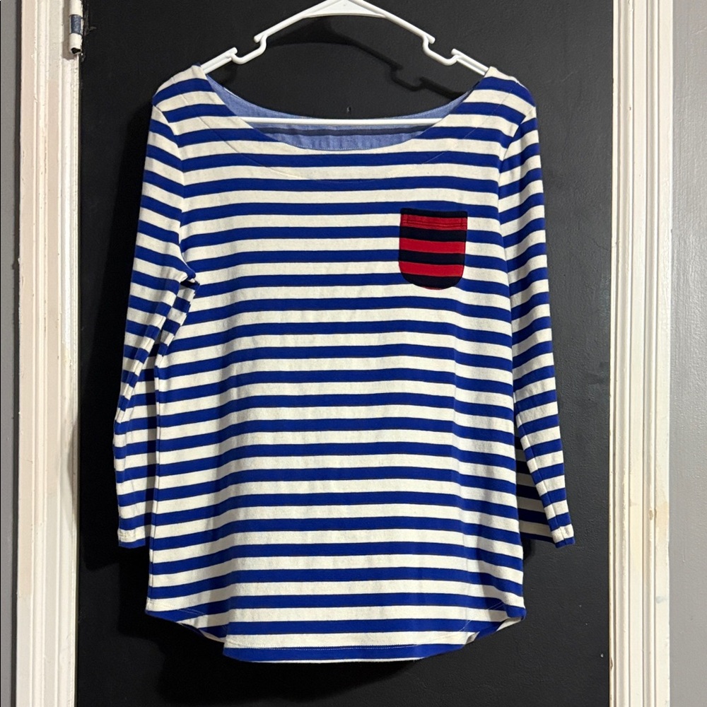 TALBOTS Stretch Weekend Tee Striped w/ Accent Pocket Size: L